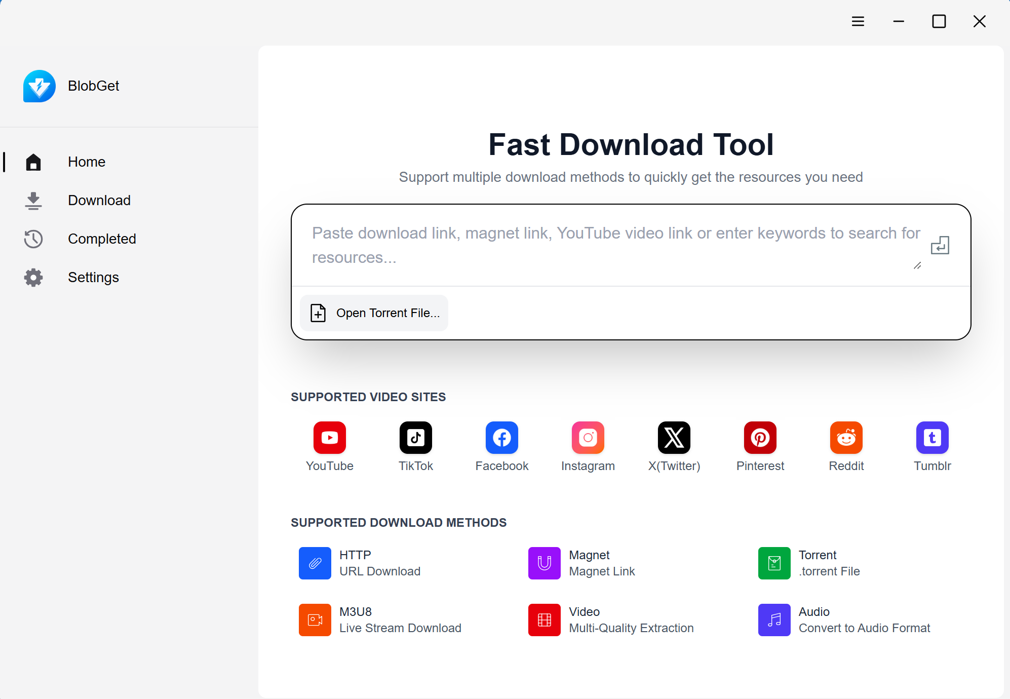 BlobGet home interface preview